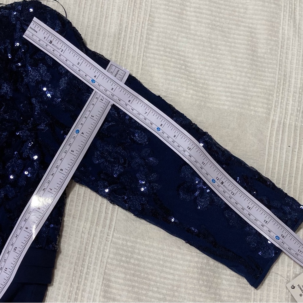 Alex Evenings Navy Blue Sequin Embellished Gown | V-Neck‎ | Empire Waist - Picture 5 of 15